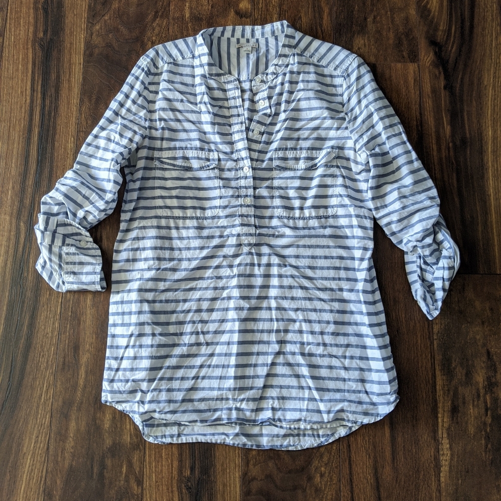Gap Collarless Stripe Camp Shirt Sz S